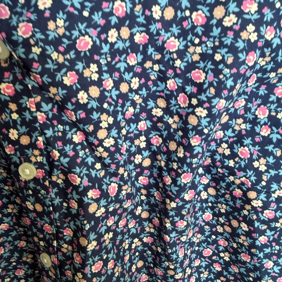 Lands' End Navy Vibrant Floral Blouse Plus Size No Iron Supima Lightweight 18W - Picture 4 of 5